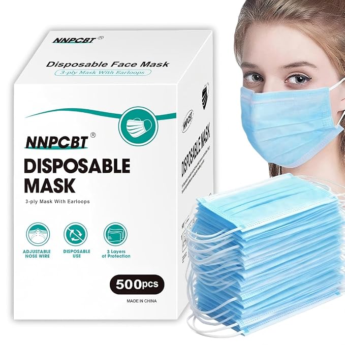 500 Pcs Blue Disposable Face Masks, 3 Ply Face Masks Disposable by NNPCBT