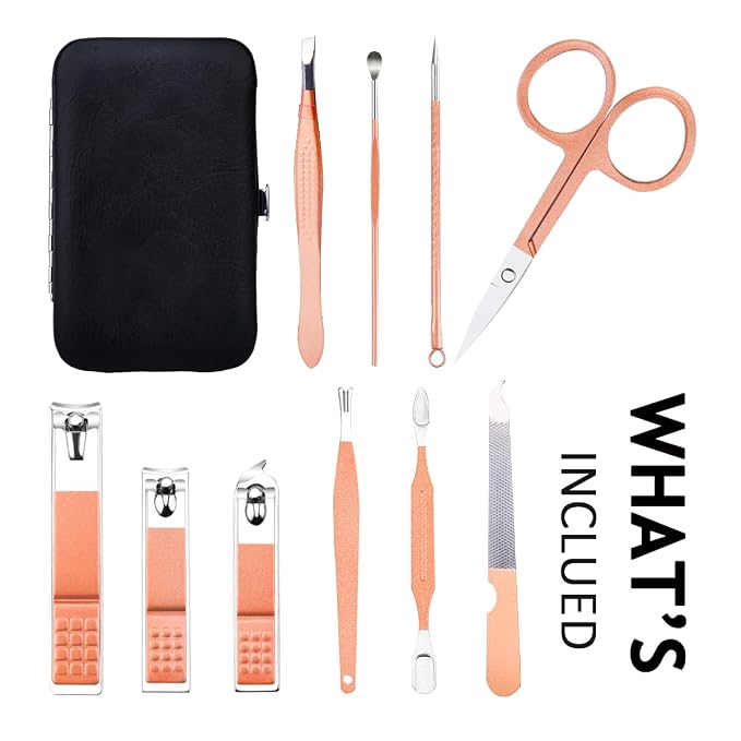 HANTEKAS Manicure Set 10 in 1 Stainless Steel, Nail Clippers Scissors Pedicure - Image 2