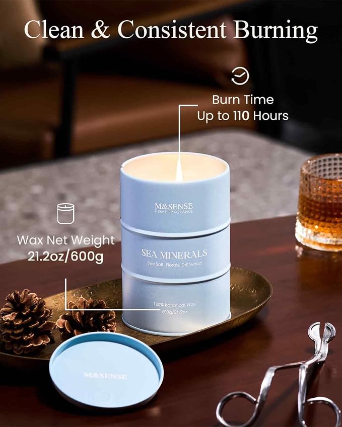 M&SENSE Sea Minerals Scented Candles Ocean Large, Natural Soy Candles 21.2oz - Image 4