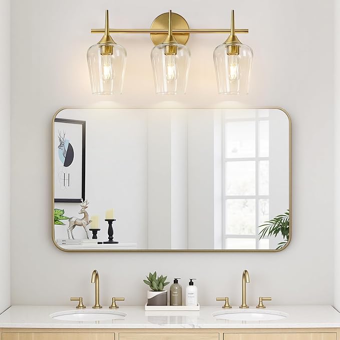 MOKATNG 3-Light Bathroom Light Fixtures, 19.5 Inch Brushed Gold Vanity Lights - Image 6