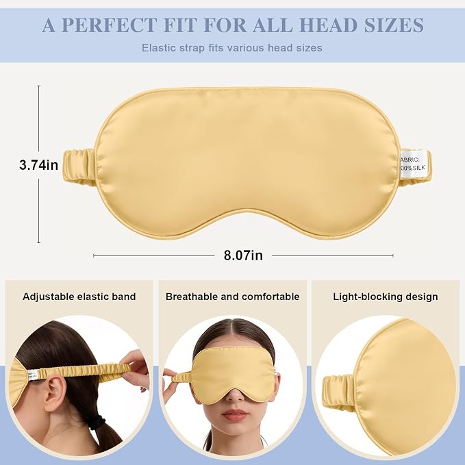Silk Sleep Mask, Eye Mask for Sleep Women Men, Mulberry Sleeping Mask - Image 2