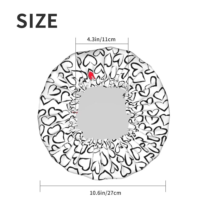 Love Hearts Shower Cap For Women Reusable Waterproof Double Layers Bath Cap - Image 5