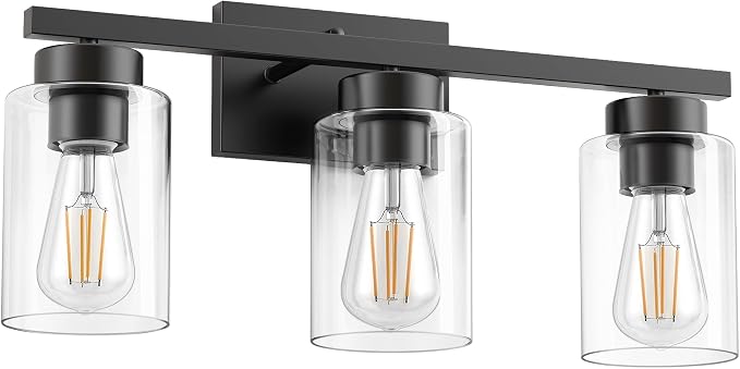 PARTPHONER 3-Light Bathroom Light Fixtures, Matte Black Vanity Light - Image 2