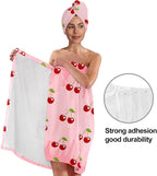 Women’s Cherry Print Bath Wrap and Hair Towel Set, Soft Absorbent Microfiber - Image 4