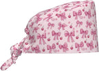 Scrub Cap for Women and Men Boho Black Leaf Pattern Adjustable Breathable by SUPLUCHOM