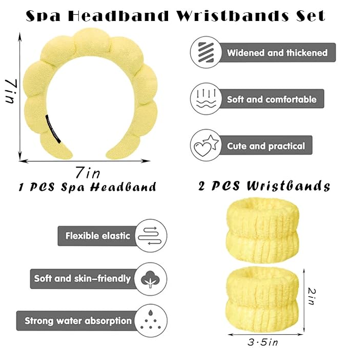 Spa Headbands for Washing Face Wristband Set Sponge Makeup Skincare Headband - Image 2