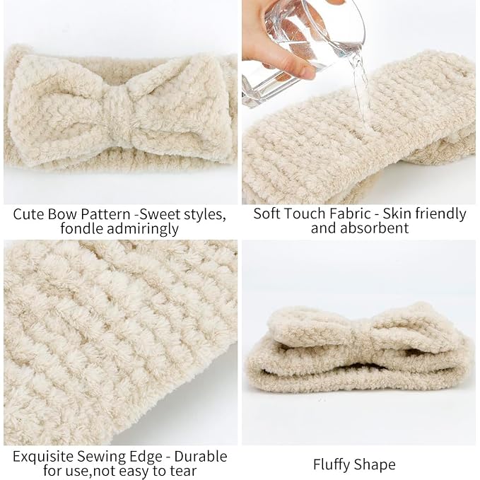 AHONEY 4 Pack Skin Care Facewash Headbands Women Girls Microfiber Spa Elastic - Image 5