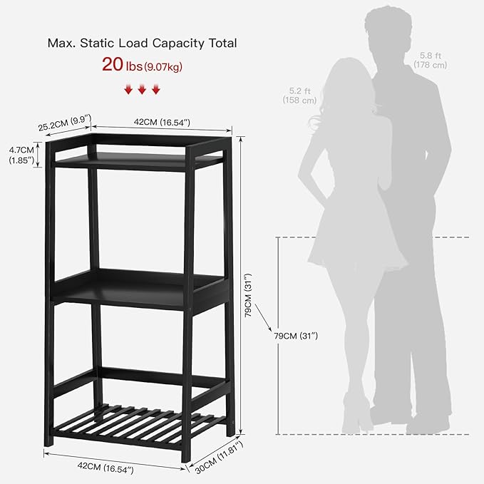 POXAKA 3 Tier Bamboo Bathroom Shelves, Ladder Shelf - Image 3