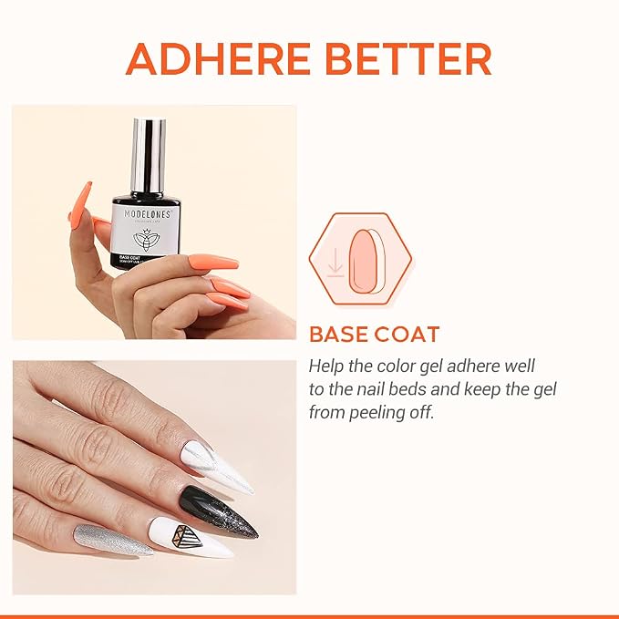 modelones Gel Nail Polish Base Coat, 15 ML 2026 Upgraded Formula Clear High - Image 2