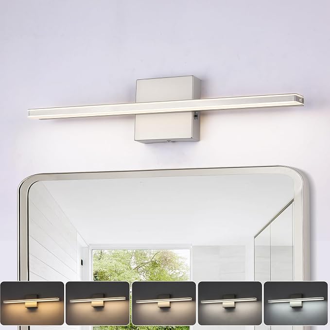 16W LED Vanity Light Bar, 19.6-Inch Brushed Nickel Bathroom Fixture, 5CCT Color by BRIVOLART