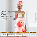 Women’s Pink Watercolor Apple Bath Wrap and Hair Towel Set, Soft Absorbent - Image 3