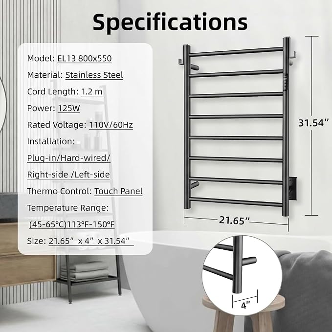 P&Dlusir Towel Warmer, Heated Towel Rack - Image 7