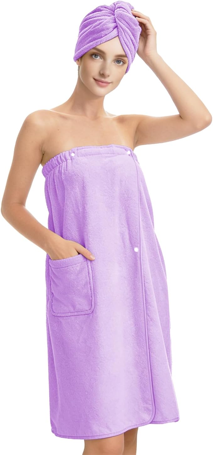 Women’s Adjustable Spa Wrap Towel Set, Microfiber Body Wrap Bathrobe by Unknown