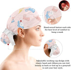 Scrub Caps Women Ponytail Cute Pink and White Leaves Caps Bouffant Working Hat - Image 3