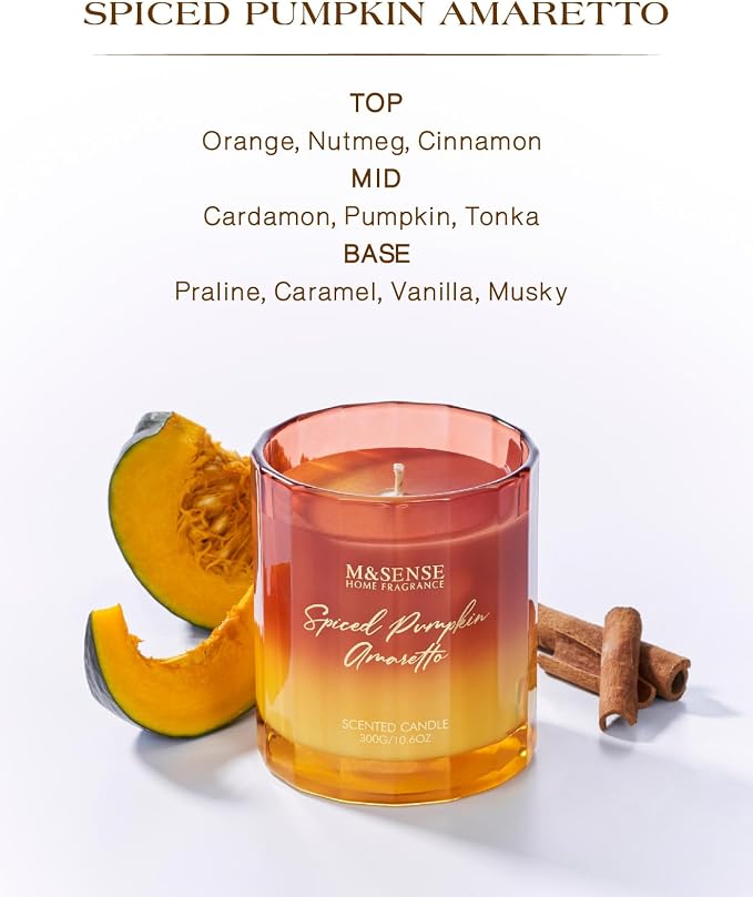 M&SENSE Spiced Pumpkin Fall Scented Candles Natural Soy Wax Non Toxic, 10.6oz - Image 2