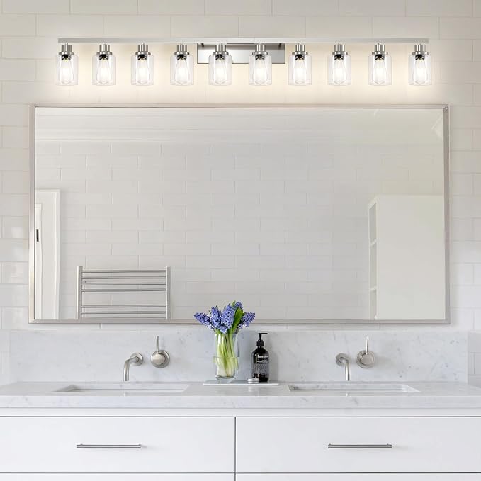 Brushed Nickel Bathroom Vanity Light, 10-Light Vanity Lights - Image 2