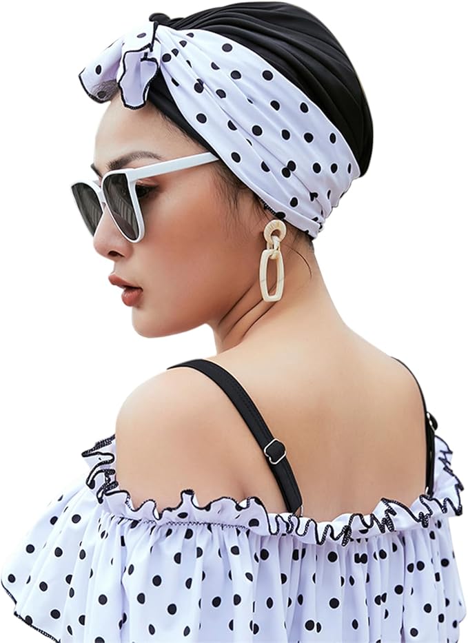 Women Swim Cap Long Short Hair Protection Pool Beach Swimming Cap Pleated - Image 2