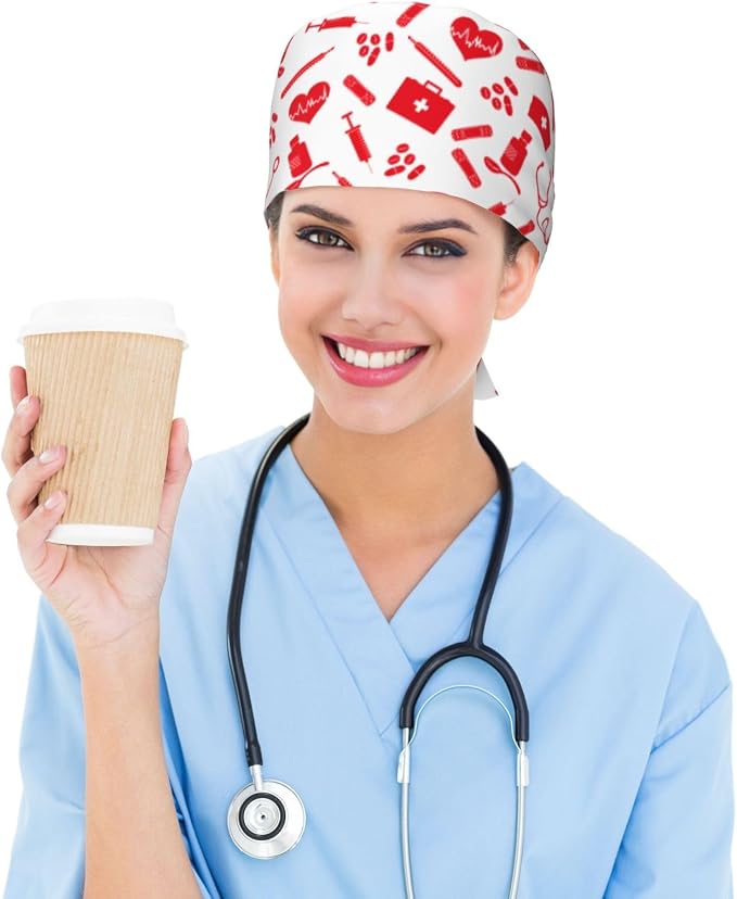 Working Cap Scrub Caps with Sweatband Adjustable Tie Back Hat Nurse Surgical - Image 5
