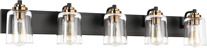 SOLFART 5 Lights Vintage Vanity Lighting Over Mirror Brass Bathroom Vanity by SOLFART