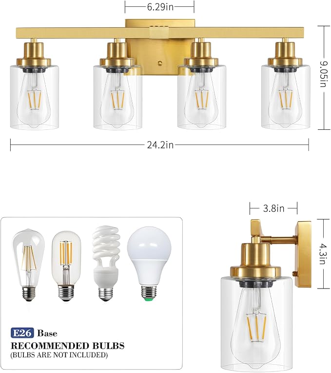 Bathroom Vanity Light, 4-Light Modern Matte Gold Wall Sconce Lighting - Image 4