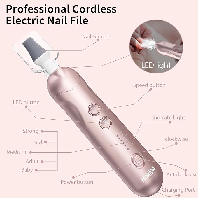 Cordless Electric Nail File Set, Rechargeable Pedicure Tools - Image 9