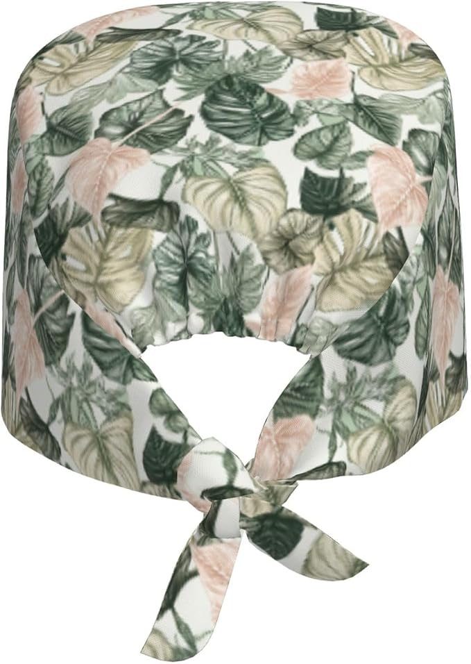 Scrub Cap for Women and Men Boho Black Leaf Pattern Adjustable Breathable - Image 8