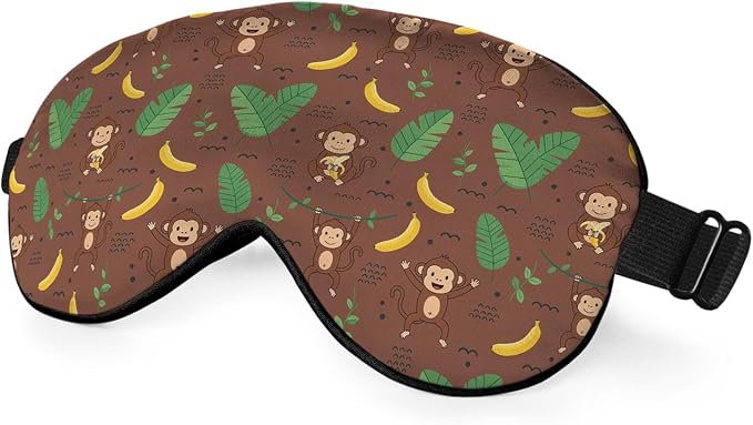 Cute Monkey Silk Sleep Mask, Adjustable Elastic Strap, Animal Banana Palm Leaf by Unknown