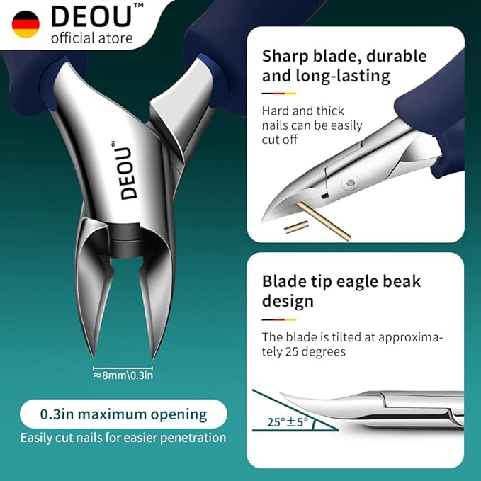 DEOU Professional Stainless Steel Podiatrist Nail Clippers, Heavy Duty Manicure - Image 3