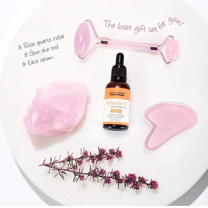 NEUTRIHERBS Jade Gua Sha & Face Roller & Vitamin C Serum Facial Tool Set - Image 8