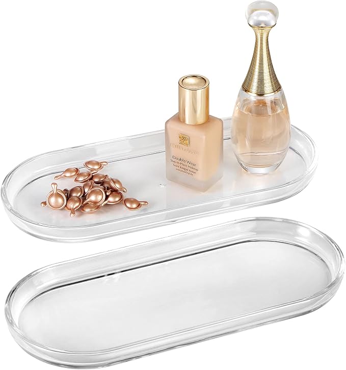 SheeChung Acrylic Vanity Tray, 2 Pack, 9.65 in x 4.5 in x 0.79 in, Catchall Tray by SheeChung