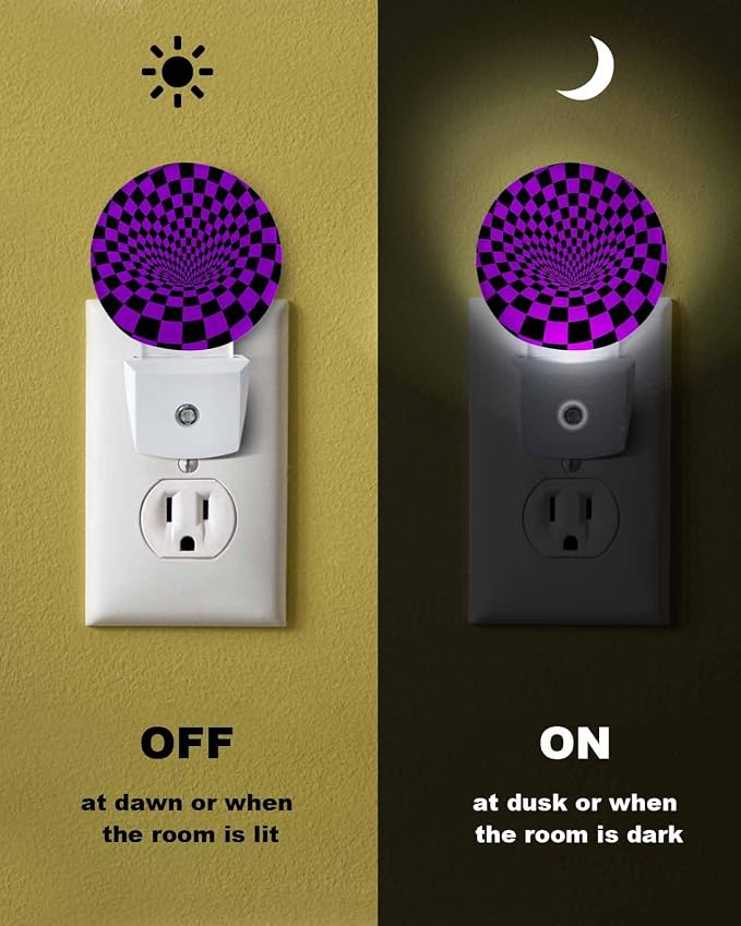 Night Lights Auto Sensor Purple Black Checker Night Light 3D Abstract Mosaic - Image 6