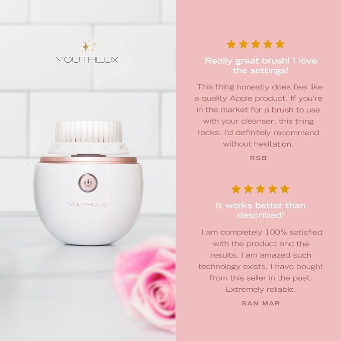 YouthLab Pure Radiance, Vibrating Facial Cleansing Brush, 3 Modes, 3 Brush Heads - Image 6
