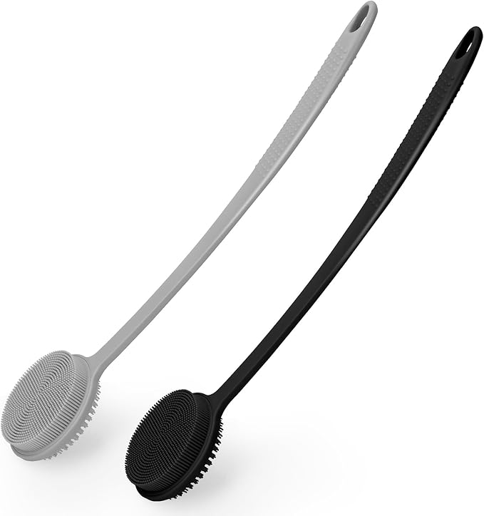 Silicone Back Scrubber for Shower, 17in Lengthen Long Handle Body Brush by -100SoftSilicone-