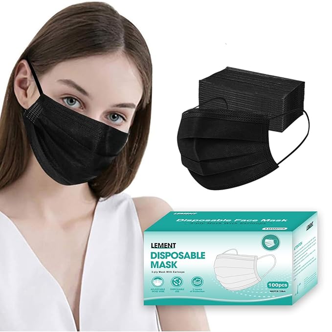 LEMENT 100 Pcs Disposable Face Masks, 3 Ply Face Masks Black Disposable Mask by Lement