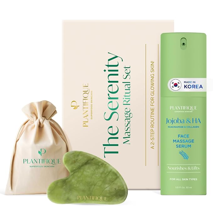 PLANTIFIQUE Massage Set: Jade Gua Sha & Korean Face Serum by Plantifique
