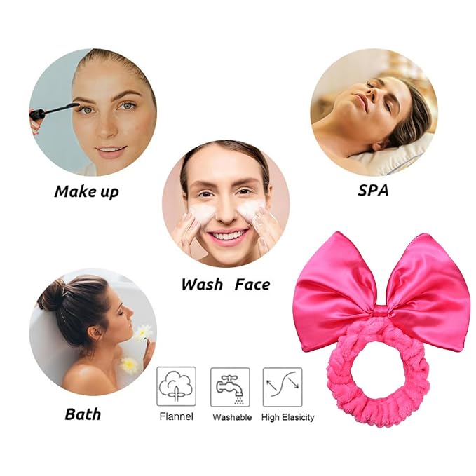 JIAHANG Large Satin Bow Facial Spa Headband, Facial Making Up Shower Skincare - Image 3