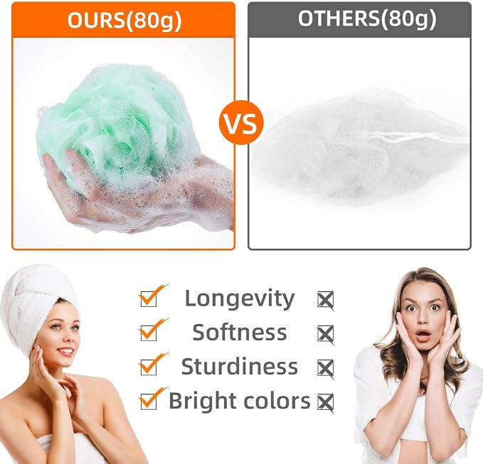 Loofah Bath Sponge, Novosun Mesh Pouf Shower Sponge Soft Exfoliating Shower - Image 2