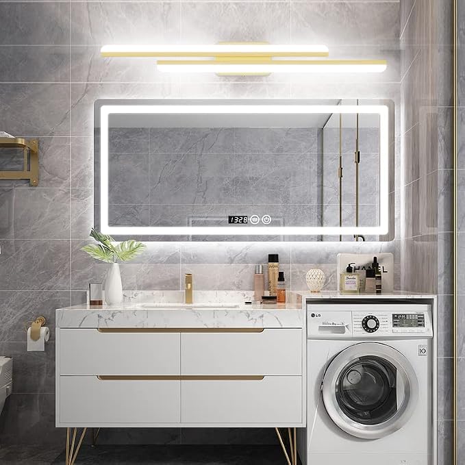Ralbay 40" Modern LED Gold Vanity Lights 40W Frosted Aluminum Gold Bathroom - Image 2