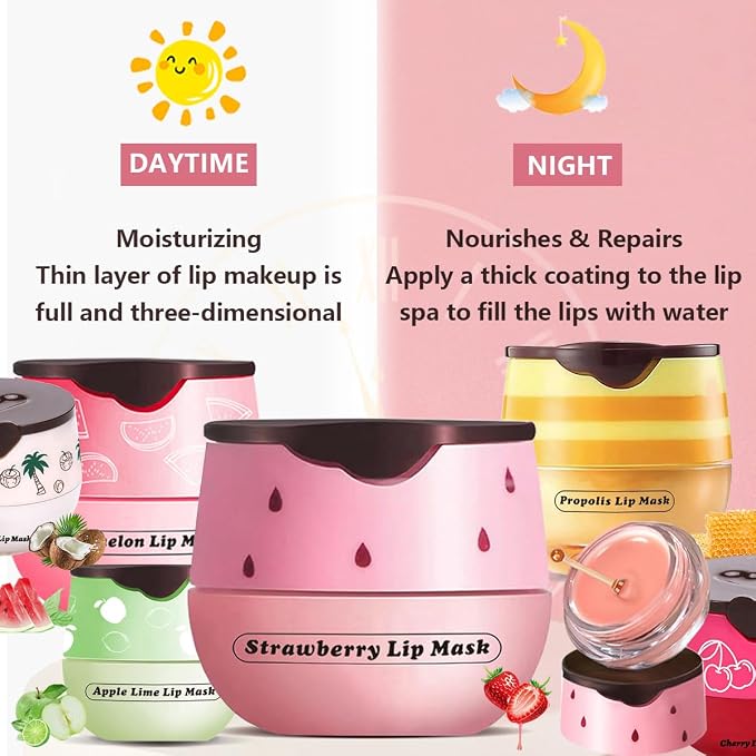 2 PCS Apple Lime Lip Mask, Vitamin E Strawberry & Watermelon & Honey Lip - Image 3