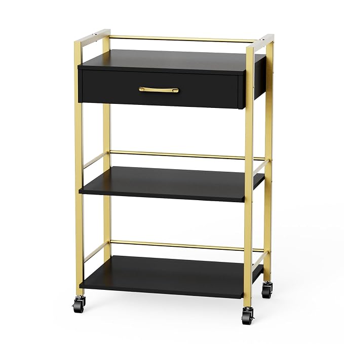 Salon Trolley Cart with Wheels, Esthetician Cart with 1 Drawer & 2 Trays by OmySalon