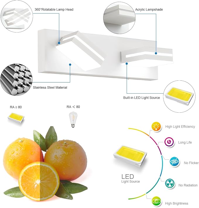 SineRise LED Modern Bathroom Vanity Light Fixtures, Matte White Modern Acrylic - Image 2