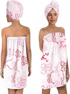 Pink Bow Bath Wrap with Hair Drying Cap – Microfiber Quick Dry Shower Skirt and by QIULIBMH