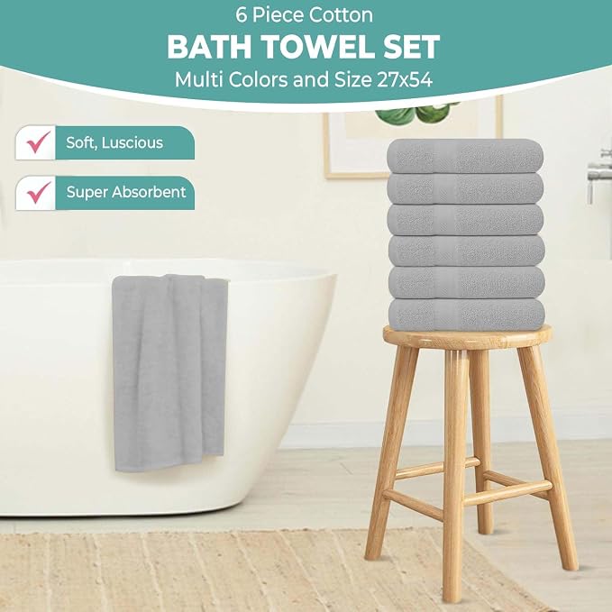 KAHAF COLLECTION 6 Pack Bath Towels Set 100% Ring Spun Cotton, Lightweight - Image 3