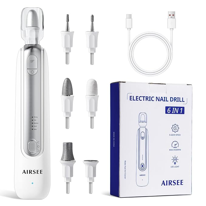 AIRSEE Electric Nail File Set Cordless Nail Drill Machine, 5 Speeds Hand Foot by AIRSEE