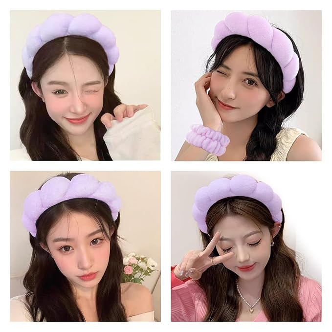 Spa Headbands for Washing Face Wristband Set Sponge Makeup Skincare Headband - Image 4