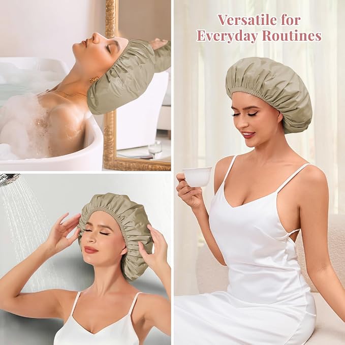 Shower Cap for Women Waterproof Reusable, Large Shower Cap Non-Slip - Image 6