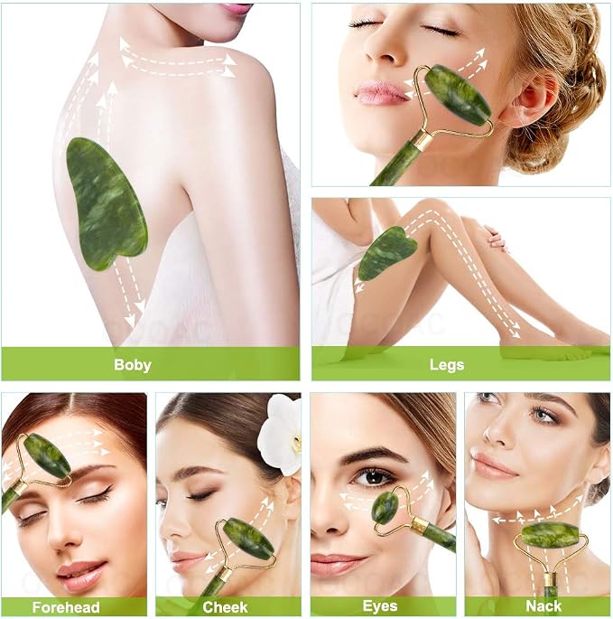 Jade Roller & Gua Sha Set 5 in 1 Facial Massager Tools - Image 7