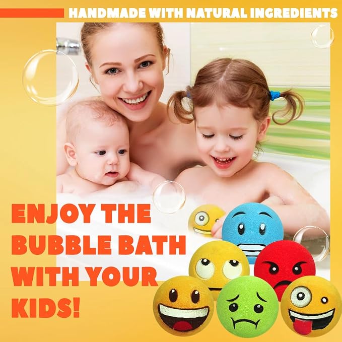 HZEX Large Emotion Face Bath Bombs Set of 6 – Fun Emoji-Inspired Spa Fizzies – - Image 4