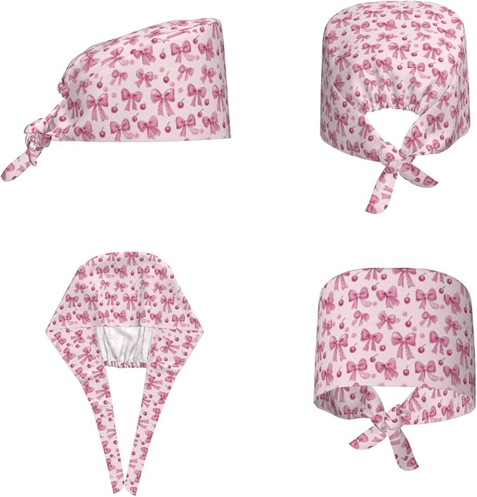 Scrub Cap for Women and Men Boho Black Leaf Pattern Adjustable Breathable - Image 2