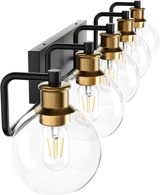 Tipace Vintage Vanity Light Fixture, 5-Light Industrial Black & Gold Bathroom - Image 3